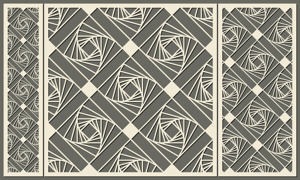 Geometric pattern abstract, futuristic squares. Laser cutting of a decorative panel. Template for cutting plywood, wood, paper, cardboard and metal.