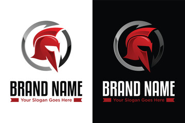 Strong and brave spartan warrior helmet circular arrow illustration logo design