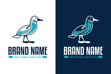 simple modern Seagull line sea bird illustration logo design