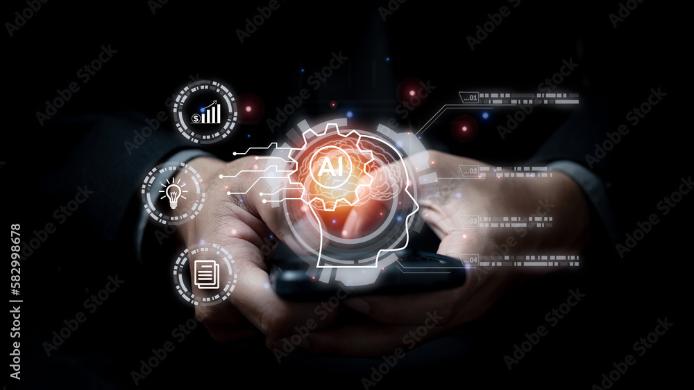 Poster ai artificial intelligence and conversational chatbots businesses digital technology interact with a