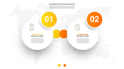 Vector timeline infographics template with 2 circles and options. Blank space for web, infographic, diagram, business, digital network, flowchart, presentations