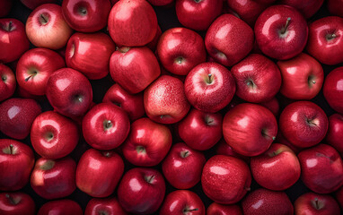 Red apples top view. Generative AI