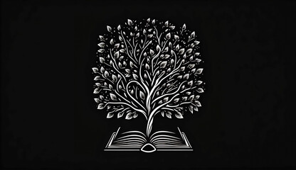 Logo design with tree and book, generative AI.