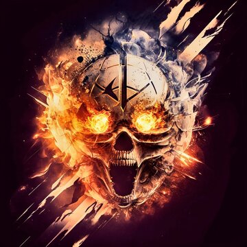 Explodierender Totenkopfball, made by Ai, Ai-Art