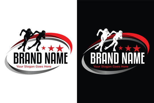  illustration of a women roller skater speed competition logo design