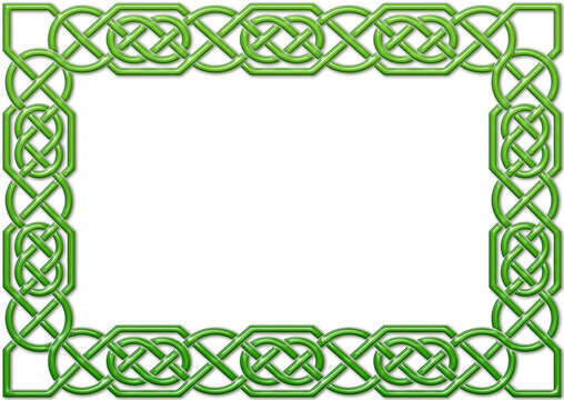 Celtic frame with circles, green. Linear border made with Celtic knots for use in designs for St. Patrick's Day.
