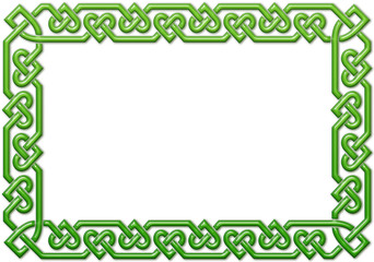 Celtic frame with hearts, green. Linear border made with Celtic knots for use in designs for St. Patrick's Day.