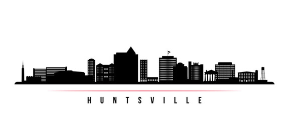 Huntsville skyline horizontal banner. Black and white silhouette of Huntsville, Alabama. Vector template for your design. - 583001006