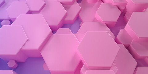 Three dimensional render of pink colored hexagons