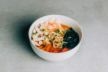 Soup with shrimps and kelp with carrots