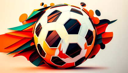 Creative illustration with soccer ball, generative AI.