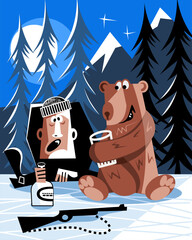 Hunter and bear. Vector illustration.