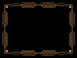 Art deco frame. Vintage linear border. Design a template for invitations, leaflets and greeting cards. Geometric golden frame. The style of the 1920s - 1930s. Vector illustration