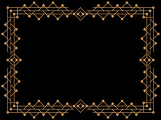 Art deco frame. Vintage linear border. Design a template for invitations, leaflets and greeting cards. Geometric golden frame. The style of the 1920s - 1930s. Vector illustration