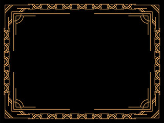 Art deco frame. Vintage linear border. Design a template for invitations, leaflets and greeting cards. Geometric golden frame. The style of the 1920s - 1930s. Vector illustration