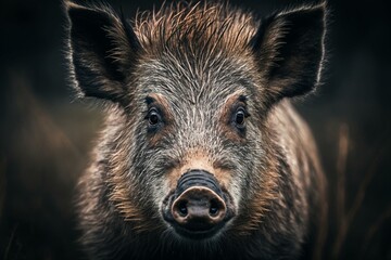 Fototapeta na wymiar A close-up of a wild boar (Sus scrofa). Generative AI