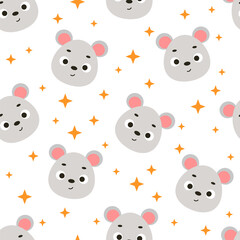 Cute little mouse head seamless childish pattern. Funny cartoon animal character for fabric, wrapping, textile, wallpaper, apparel. Vector illustration