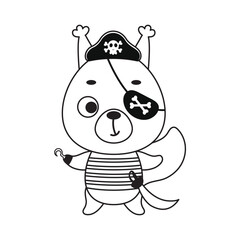 Coloring page cute little pirate squirrel with hook and blindfold. Coloring book for kids. Educational activity for preschool years kids and toddlers with cute animal. Vector stock illustration