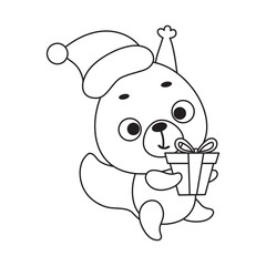 Coloring page cute little squirrel carries gift box. Coloring book for kids. Educational activity for preschool years kids and toddlers with cute animal. Vector stock illustration