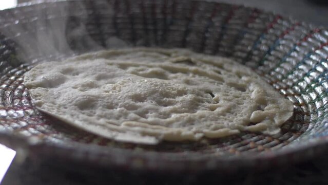 Lahooh Yemeni Dish in Ramadan steaming and waiting for cool down Tradition after breaking fast night