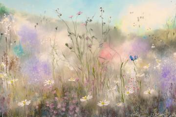 Obraz na płótnie Canvas dreamy fantasy wildflowers meadow