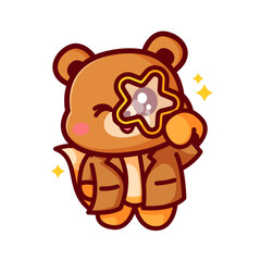 cute bear detective with magnifying glass