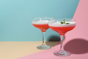 Concept of delicious cocktail, tasty Cosmopolitan cocktail