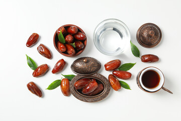 Concept of tasty food, dates, top view