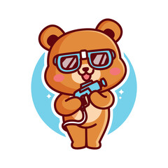 cute bear holding gun water