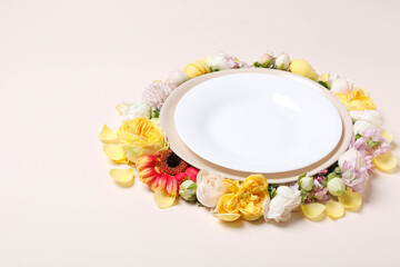 Concept of spring season table setting, space for text