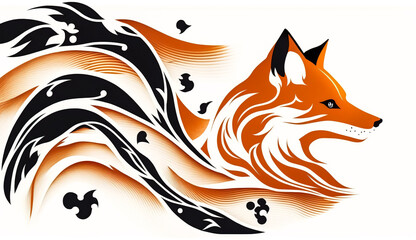 Obraz premium Beautiful abstract orange fox on a white background, generative AI.