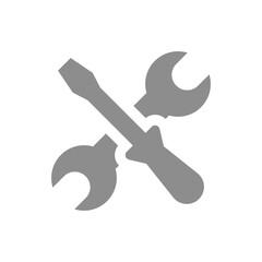 Wrench and screwdriver crossed filled vector icon. Spanner, setup and settings fill symbol.