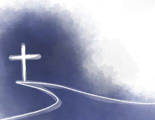Dark blue Watercolor cross painted for Religious illustration concepts, for inserting text messages 