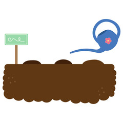 Watering plants. Flat vector illustration of a garden