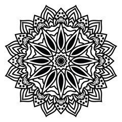 Circle mandala pattern design on a white background for coloring book