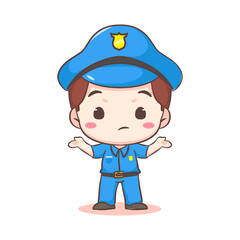 Cute policeman show confused expression cartoon character. People profession concept design. Isolated white background. Vector art illustration. Adorable chibi flat cartoon style