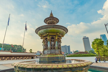 Victoria fountain at Merdeka square in the Kuala Lumpur city Malaysia - obrazy, fototapety, plakaty
