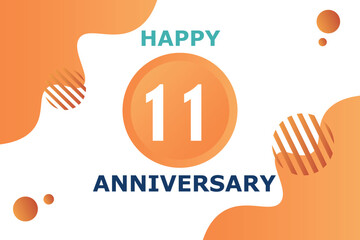 11 years anniversary celebration geometric logo design with orange blue and white color number on white background template 