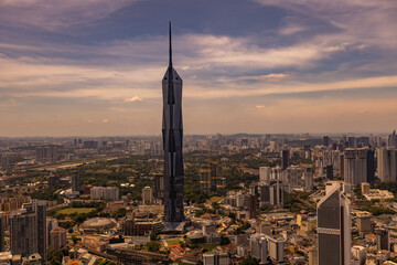 View of Merdeka 118 tower from Kuala Lumpur Menara tower Malaysia