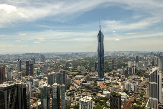 View of Merdeka 118 tower from Kuala Lumpur Menara tower Malaysia
