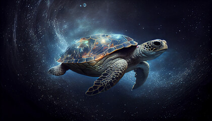 Fototapeta na wymiar Turtle in Space Concept - Generative AI