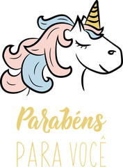 Parabens para voce. Lettering. Translation from Portuguese - Congratulations to you. Modern brush calligraphy. Ink illustration