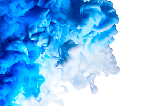 Color drop of blue and white paint underwater abstract blur background