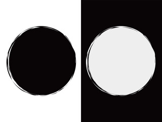 ラフな和風円形フレーム2種セット　ブラック＆ホワイト