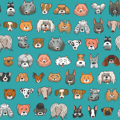 Dog funny animal face vector seamless pattern.