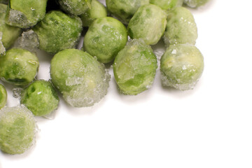 Frozen green pea macro closeup isolated on white