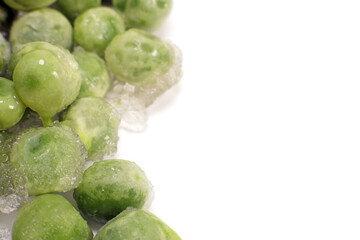 Frozen green pea macro closeup isolated on white