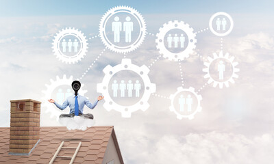 Concept of security and privacy protection with camera headed man meditating