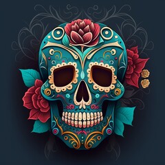 Dia de Los Muertos (Day of the dead), with sugar skull, generative ai