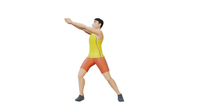 Animated character doing Side-Up Squat. Side-Up Squat exercise in 3d animation and illustration. Perfect for fitness themed productions, healthy, diet plan, weight loss training. 3d Render